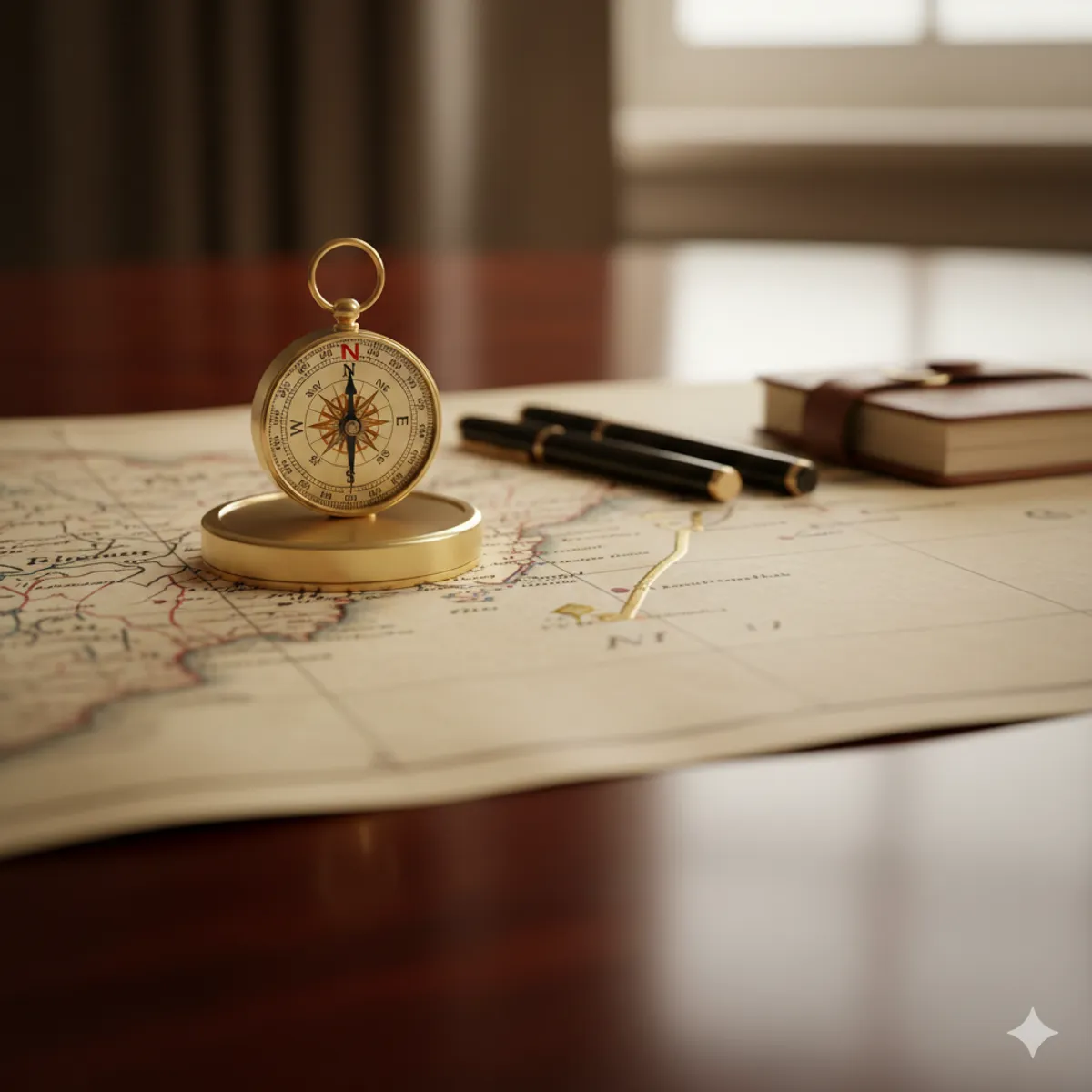 A compass and map representing strategic direction versus being busy